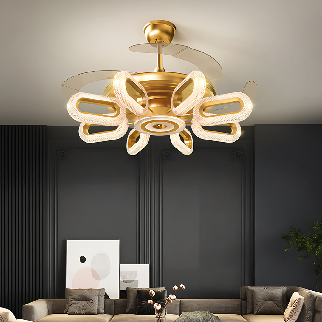 Luxury Gold LED Ceiling Fan with Light – Modern Iron Design for Elegant Interiors