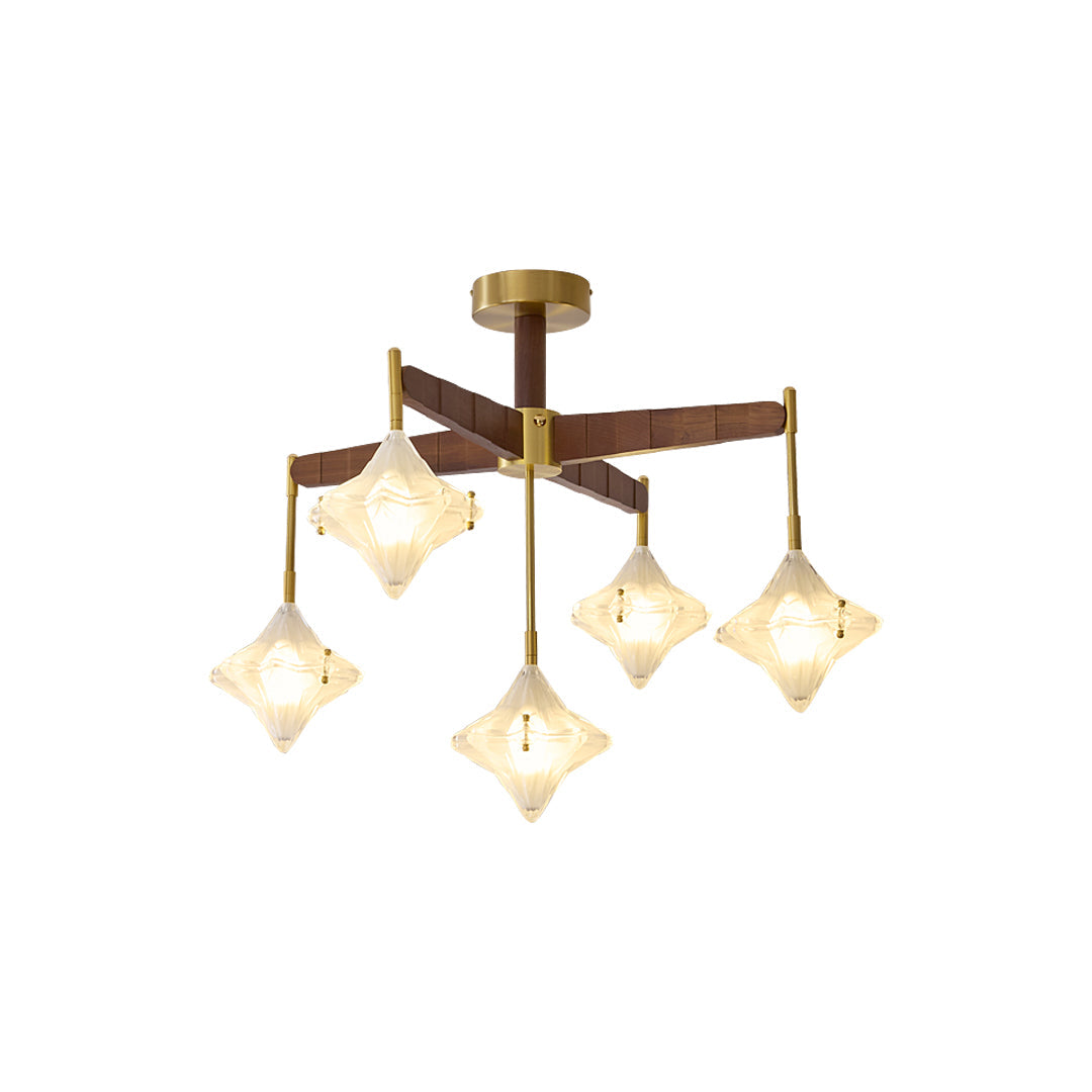 French Star Gold Chandelier with Opal Glass Shades for Elegant Interiors