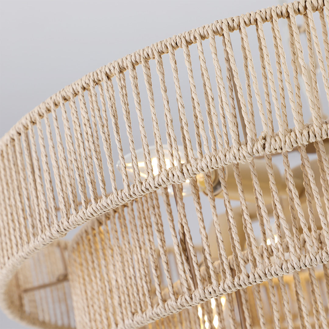 Zen-Inspired Japanese Chandelier with Natural Jute Rope – 6 or 8 Lights