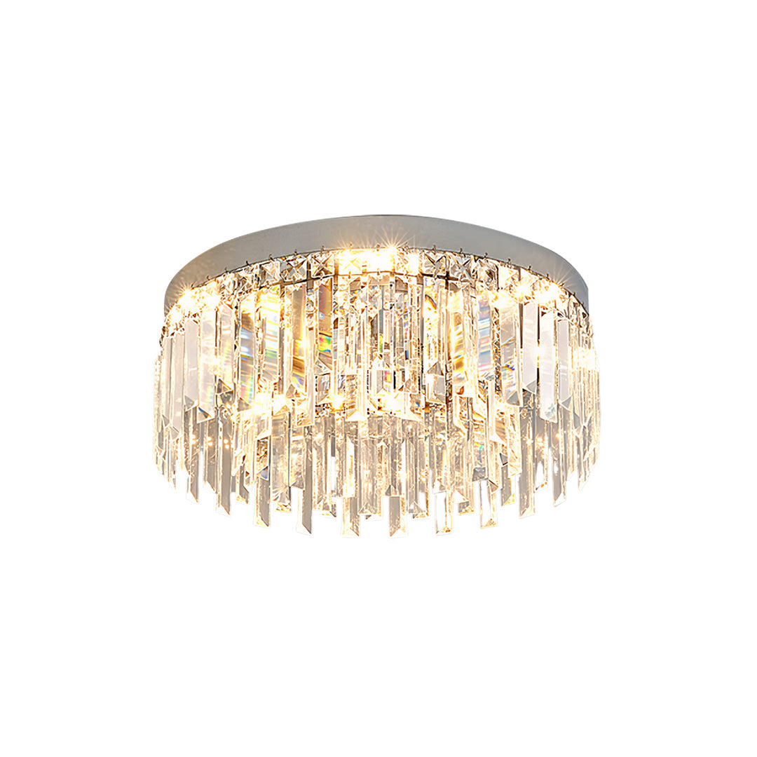 Lumina Crystal Flush Mount Ceiling Light – Modern Round Stainless Steel Fixture