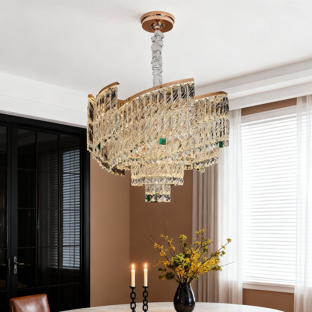 Crystal Pendant Chandelier in Champagne Gold Carbon Steel