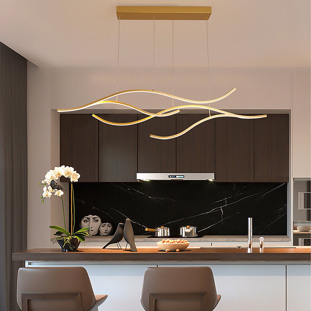Wavy LED Pendant Light with Adjustable Height in Metallic Finishes