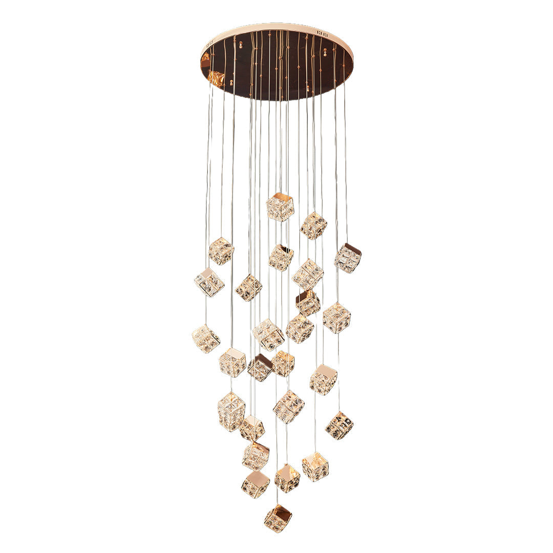 Crystal Staircase Chandelier with Gold Frame and Adjustable LED Lighting