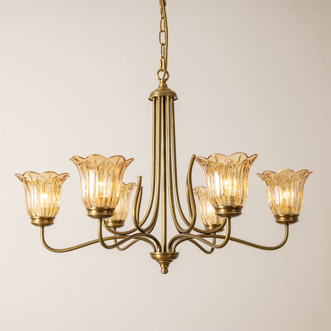 Aurelia Brass and Glass Six-Light Chandelier with Adjustable Chain