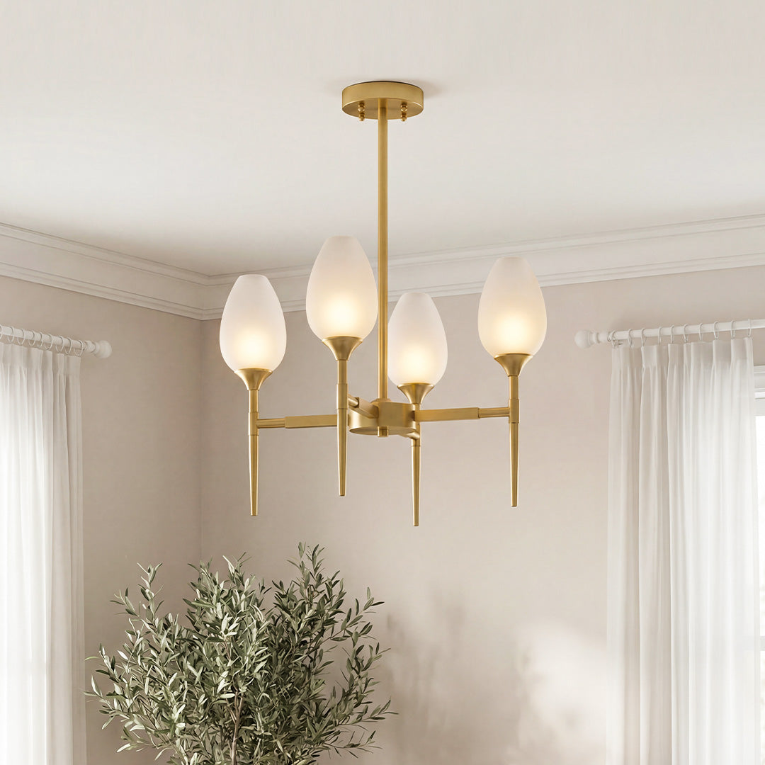 Lumina Brass Glass Chandelier – Modern Minimalist Ceiling Light
