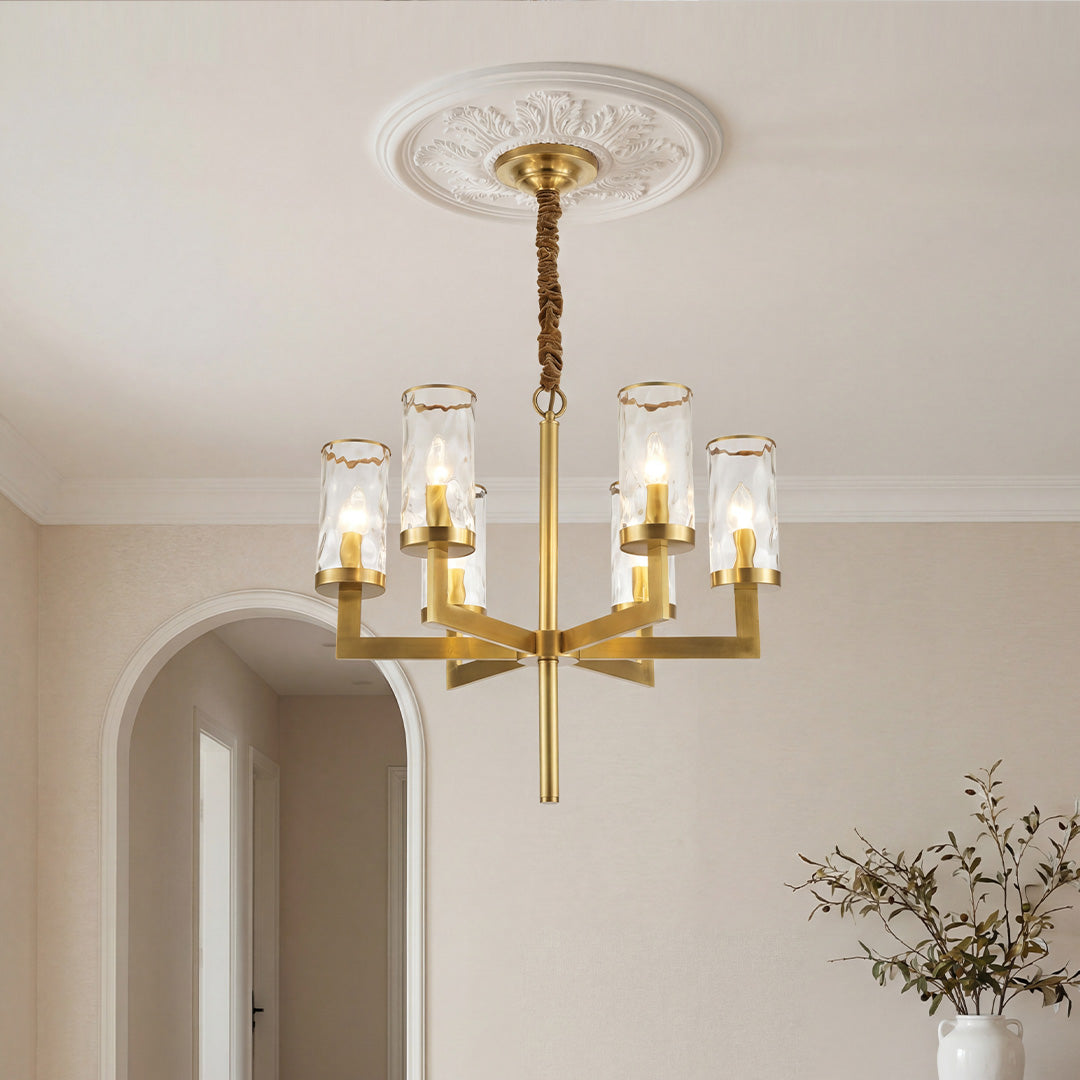 Modern Glass Island Chandelier with Copper Frame for Dining Room and Kitchen