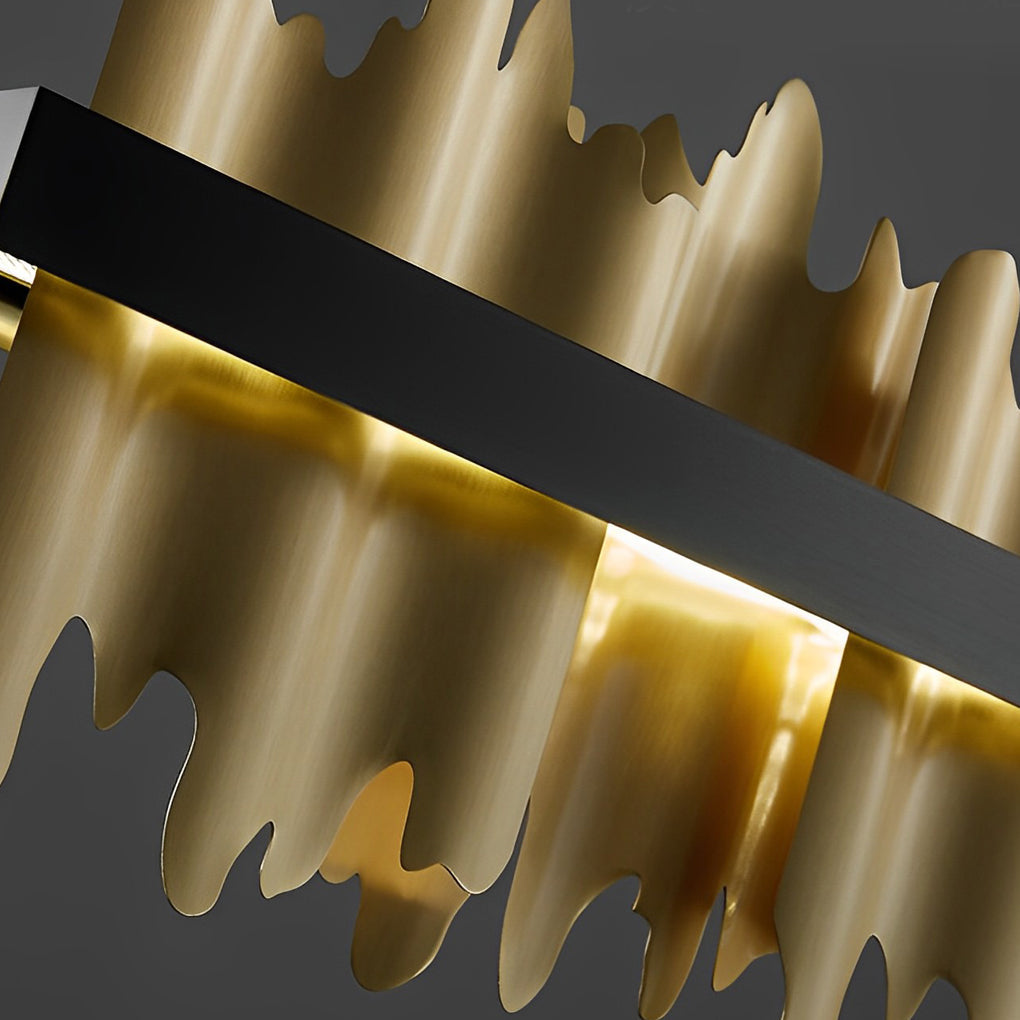 Linear Gold Pendant Light with Mountain Silhouette, Modern LED Chandelier