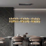 Linear Gold Pendant Light with Mountain Silhouette, Modern LED Chandelier