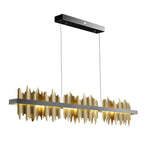 Linear Gold Pendant Light with Mountain Silhouette, Modern LED Chandelier