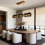 Linear Gold Pendant Light with Mountain Silhouette, Modern LED Chandelier