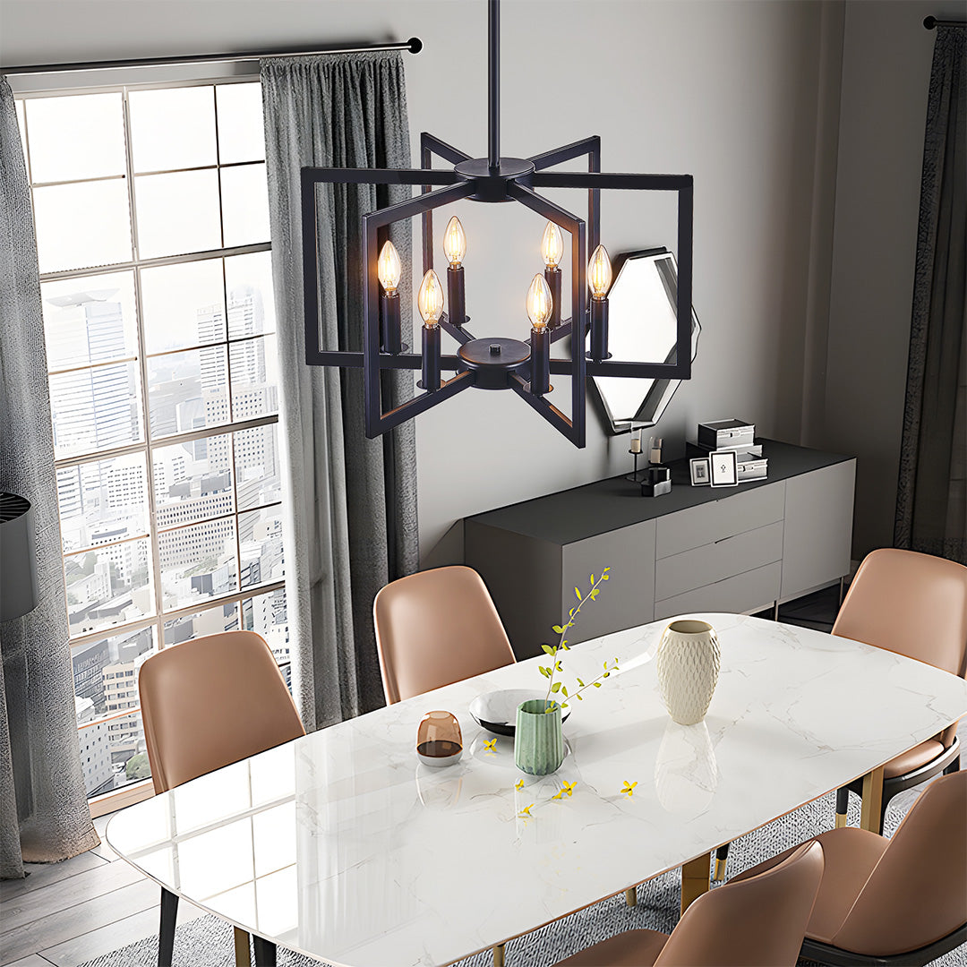 Industrial Candle Chandelier with Adjustable Height, 6 or 8 Lights