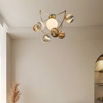Gold Planet Semi Flush Ceiling Light – Modern Art Glass Shade