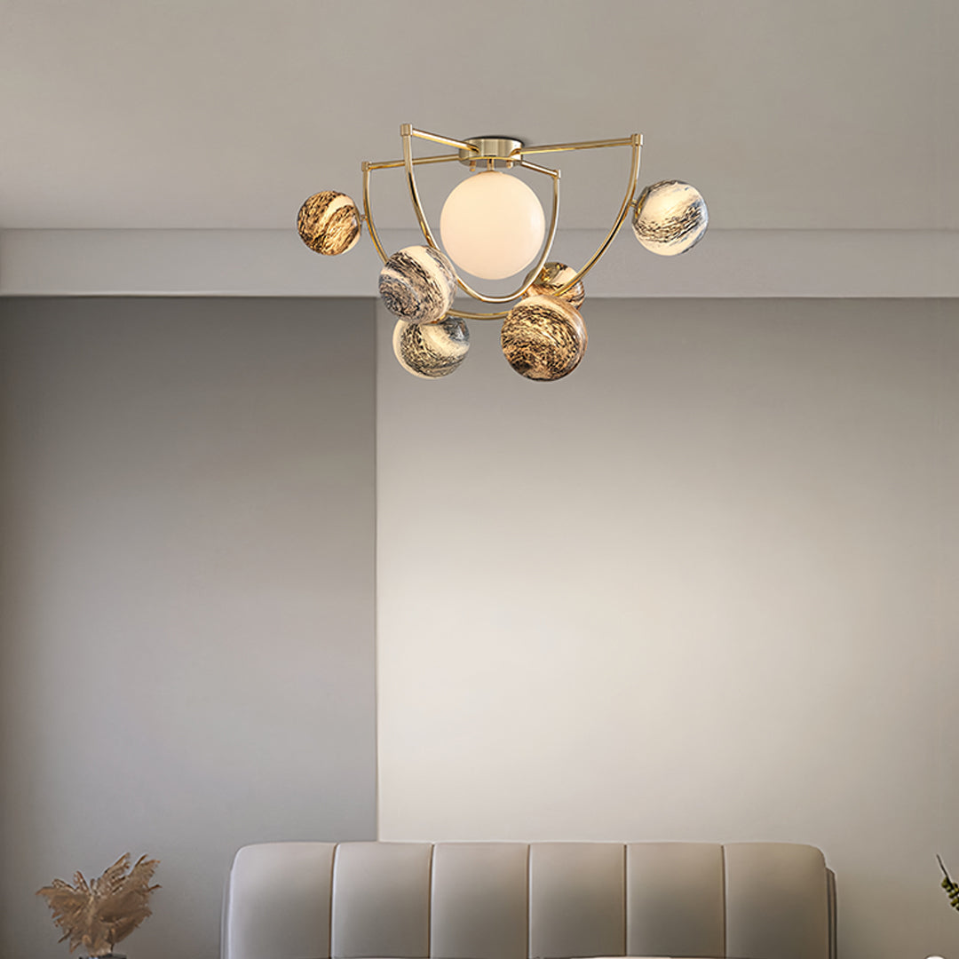 Gold Planet Semi Flush Ceiling Light – Modern Art Glass Shade