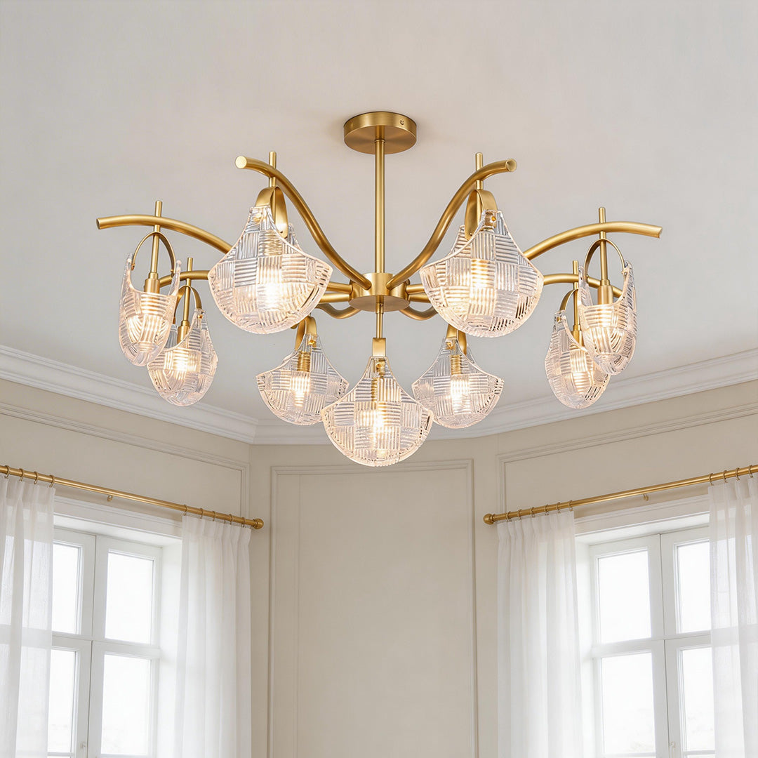 Shell Chandelier Modern Luxury Ceiling Light in Copper, Nickel, or Black