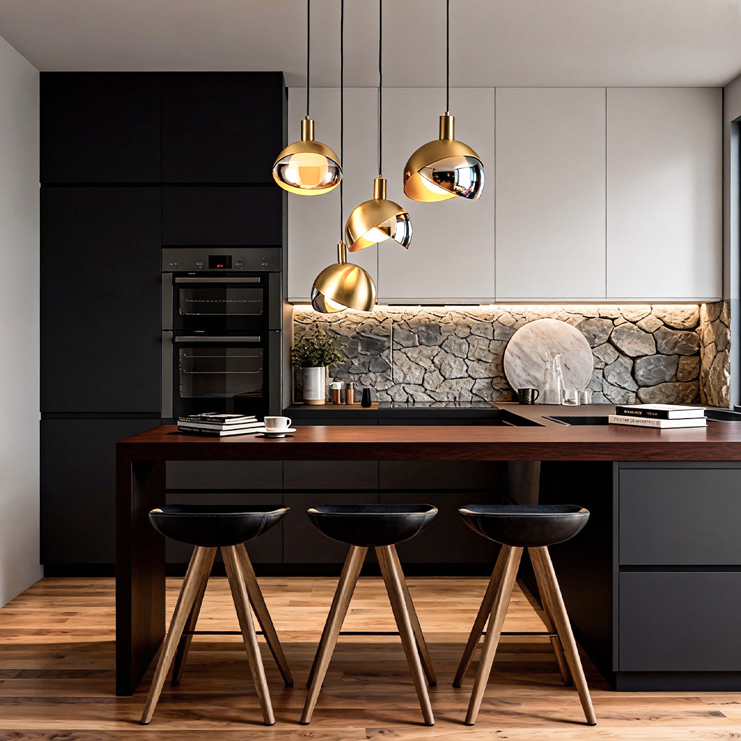 Aurelia Gold Hemisphere Pendant Light – Modern Industrial Glass Sphere