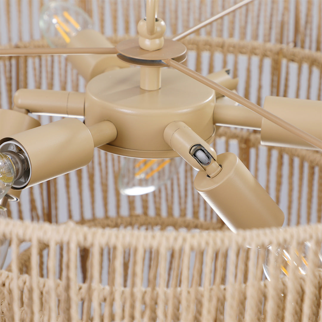 Zen-Inspired Japanese Chandelier with Natural Jute Rope – 6 or 8 Lights