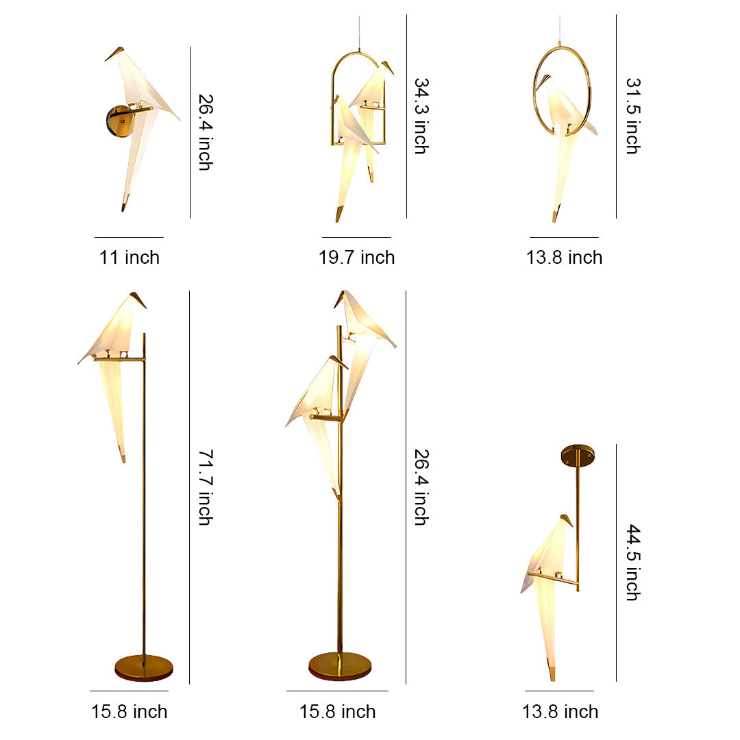 Origami Crane Wall Sconce in Gold Accent, Modern Nordic Bird Light