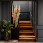 Cognac Crystal Staircase Chandelier – Modern Linear LED Pendant for Grand Interiors