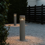 Modern Outdoor Pathway Bollard Light in Sand Gray Aluminum with Warm LED Glow