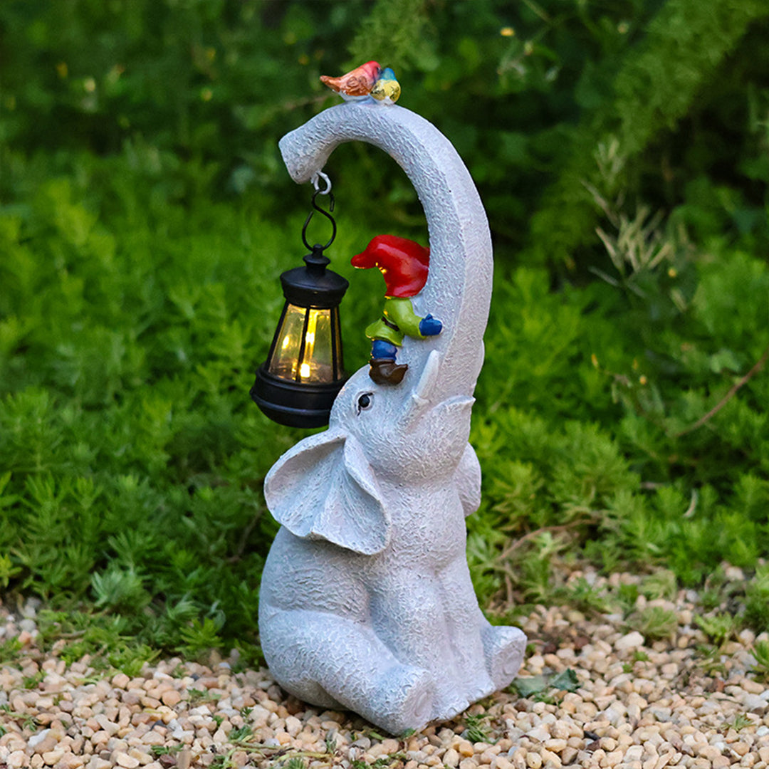 Handcrafted Resin Elephant Solar Lantern for Garden and Patio