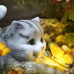 Handcrafted Resin Cat Solar Garden Lights with Warm LED Glow