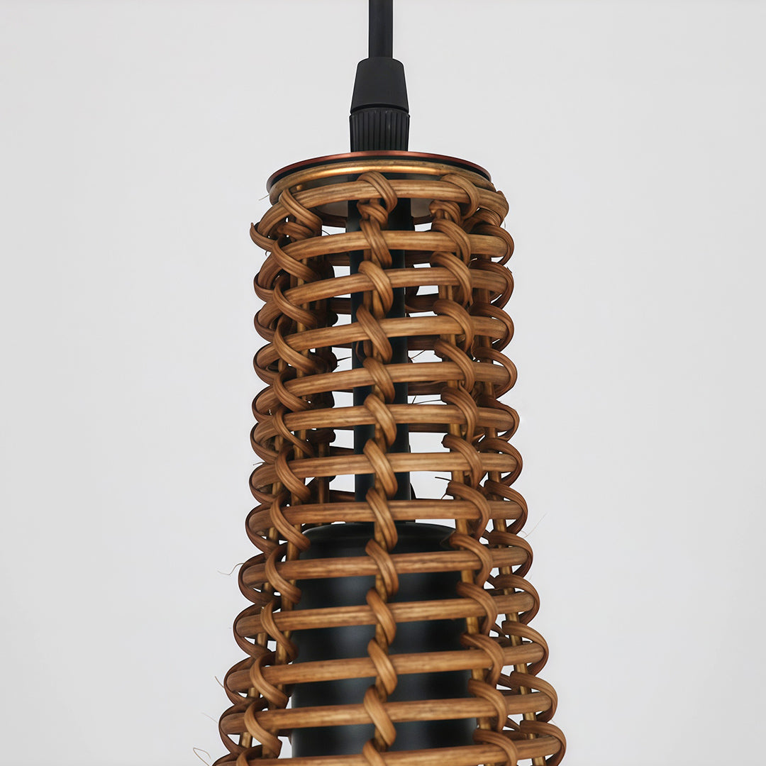 Handwoven Rattan Pendant Light with Industrial Iron Frame