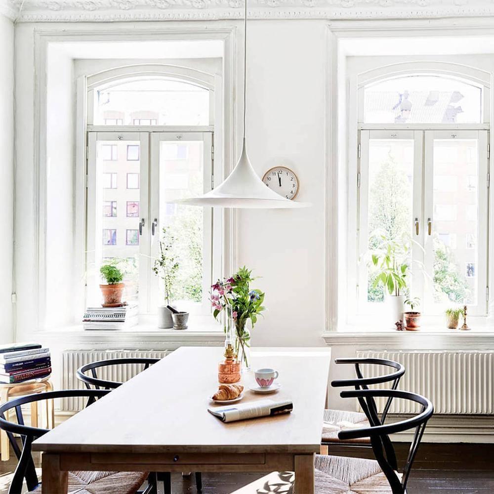Semi Arch Pendant Light – Designer Aluminum Swag Lamp for Dining & Living Spaces