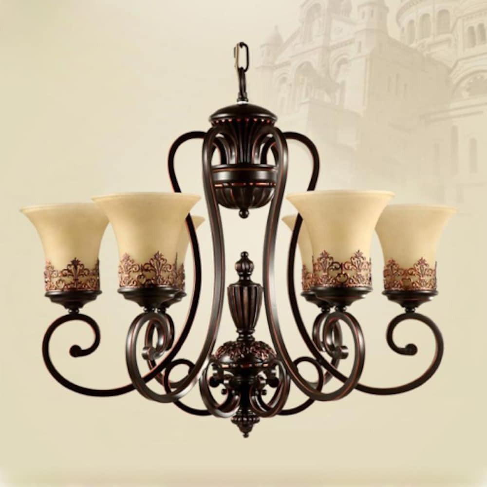 5 Light Bending Metal Bar Upside Down Glass Shade Vintage Chandelier Ceiling Light