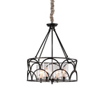 American Vintage Black Metal and Glass Chandelier with Adjustable Chain