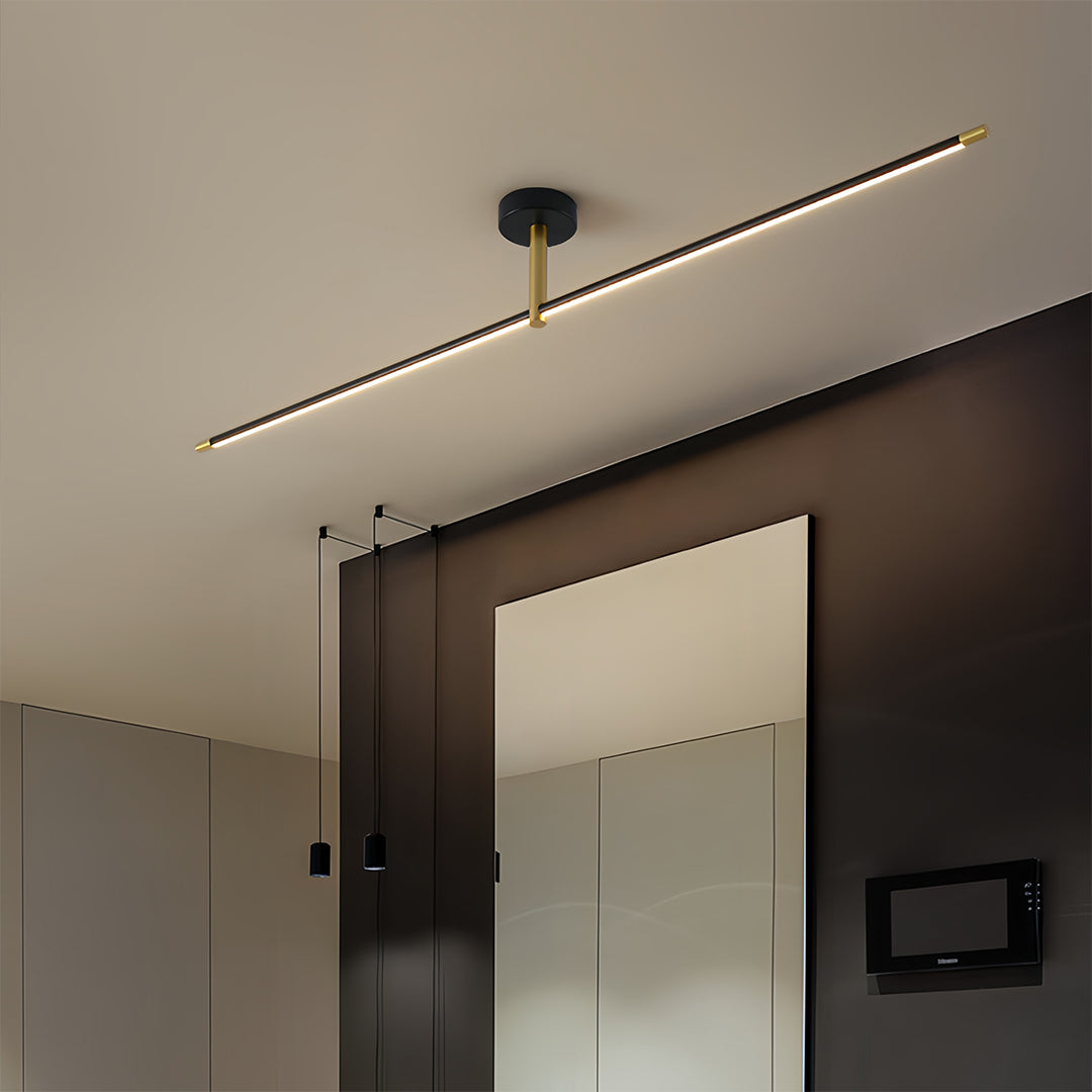 Linear LED Semi Flush Mount Ceiling Light in Black and Brass