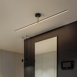 Linear LED Semi Flush Mount Ceiling Light in Black and Brass