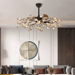 Modern Glam Ceiling Fan with Light, 30/42/56-Light LED, Black Iron & Amber Glass