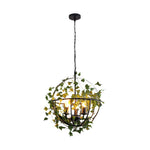 Vintage Iron Cage Pendant Light with Artificial Greenery and LED Bulbs