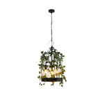 Vintage Iron Cage Pendant Light with Artificial Greenery and LED Bulbs