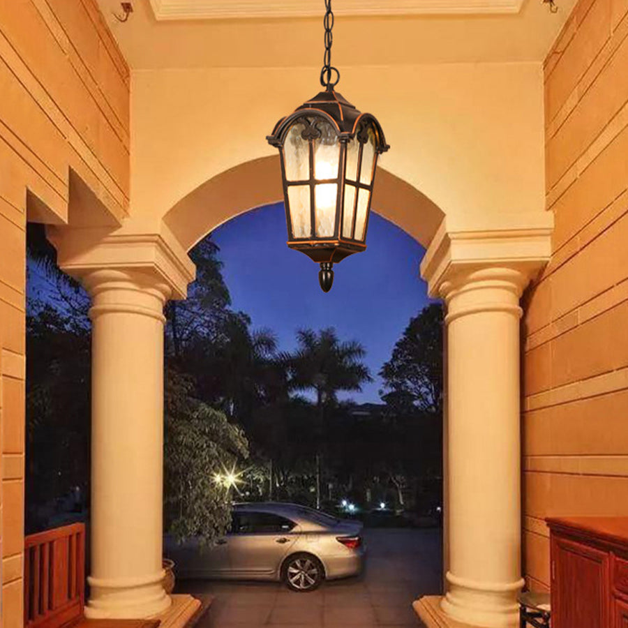 Outdoor Ceiling Lantern in Cast Aluminum with Clear Glass Shade
