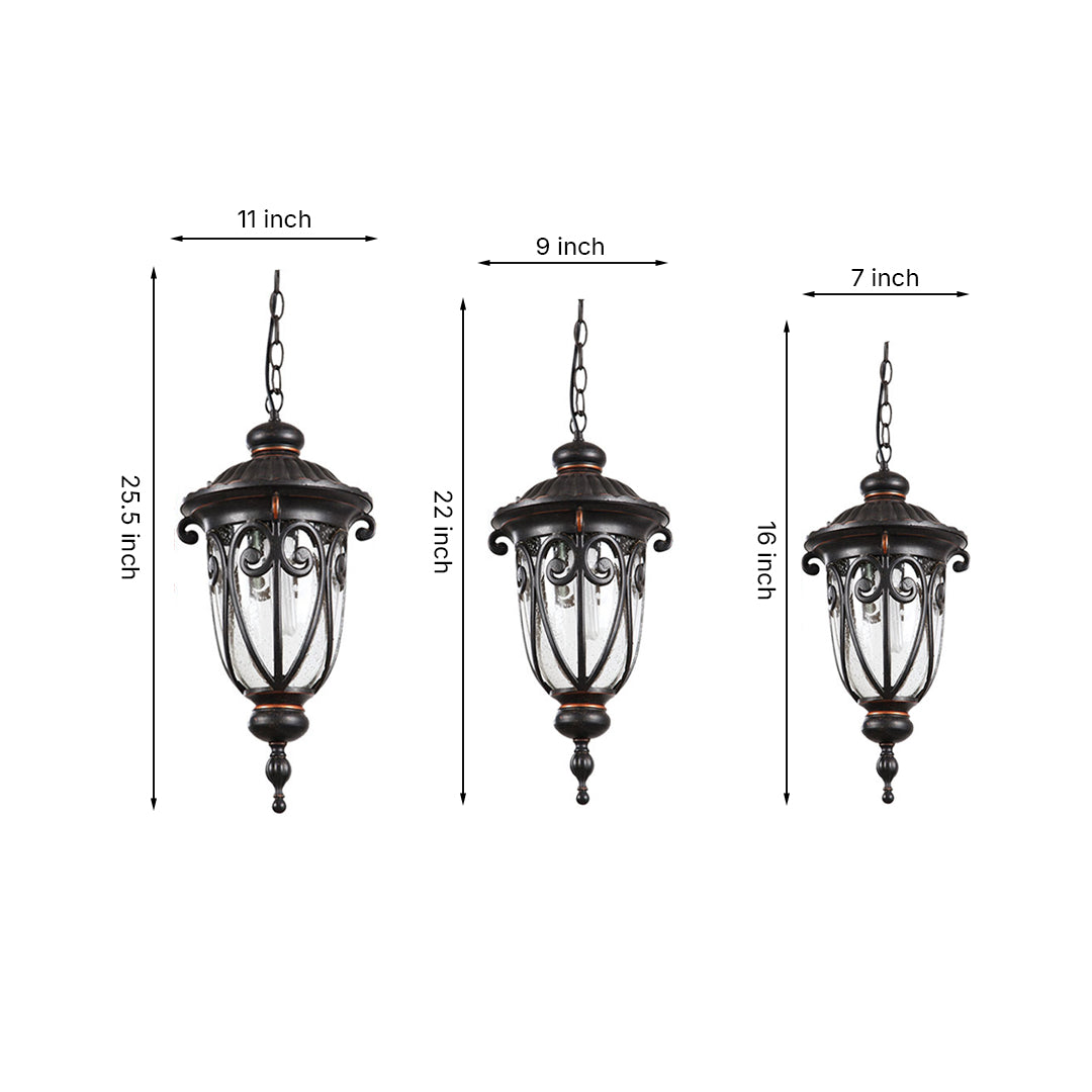 European-Style Black Aluminum Pendant Light with Glass Shade for Outdoor & Indoor Use