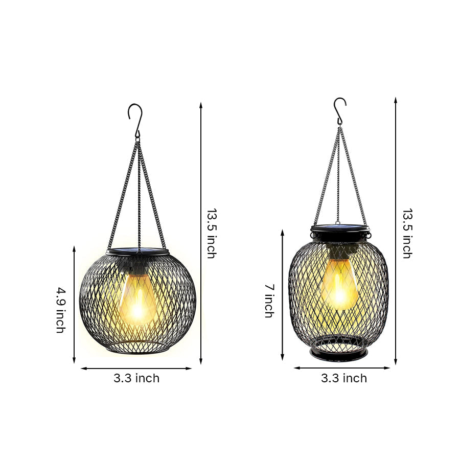 Solar-Powered Iron Lantern Hanging Lights for Outdoor Ambiance