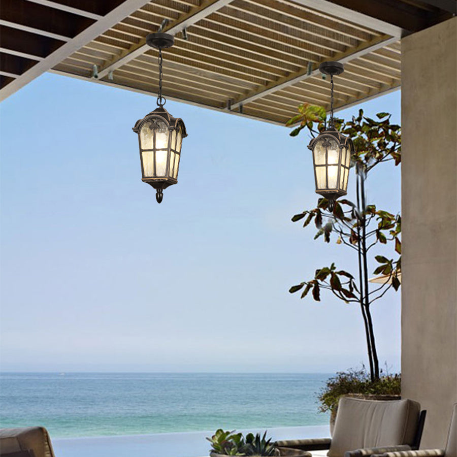 Outdoor Ceiling Lantern in Cast Aluminum with Clear Glass Shade