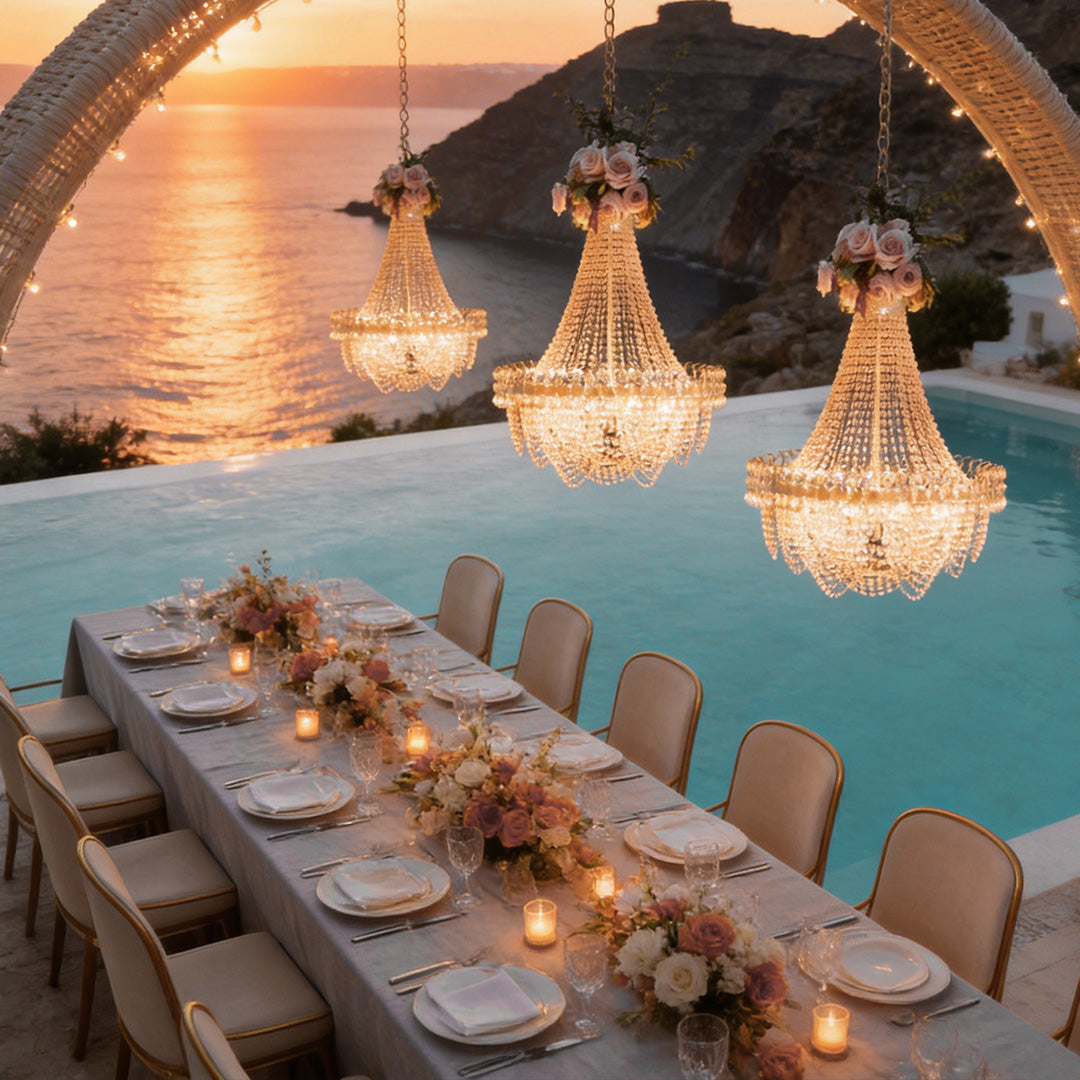 Aurelia Gold Acrylic Crystal Pendant Light for Outdoor Weddings and Events
