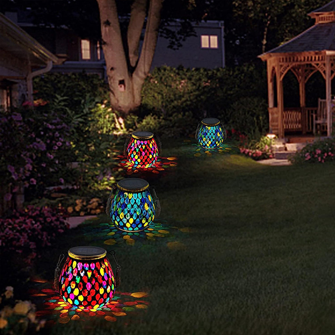 Artisan Solar Glass Mosaic Lantern for Garden and Patio