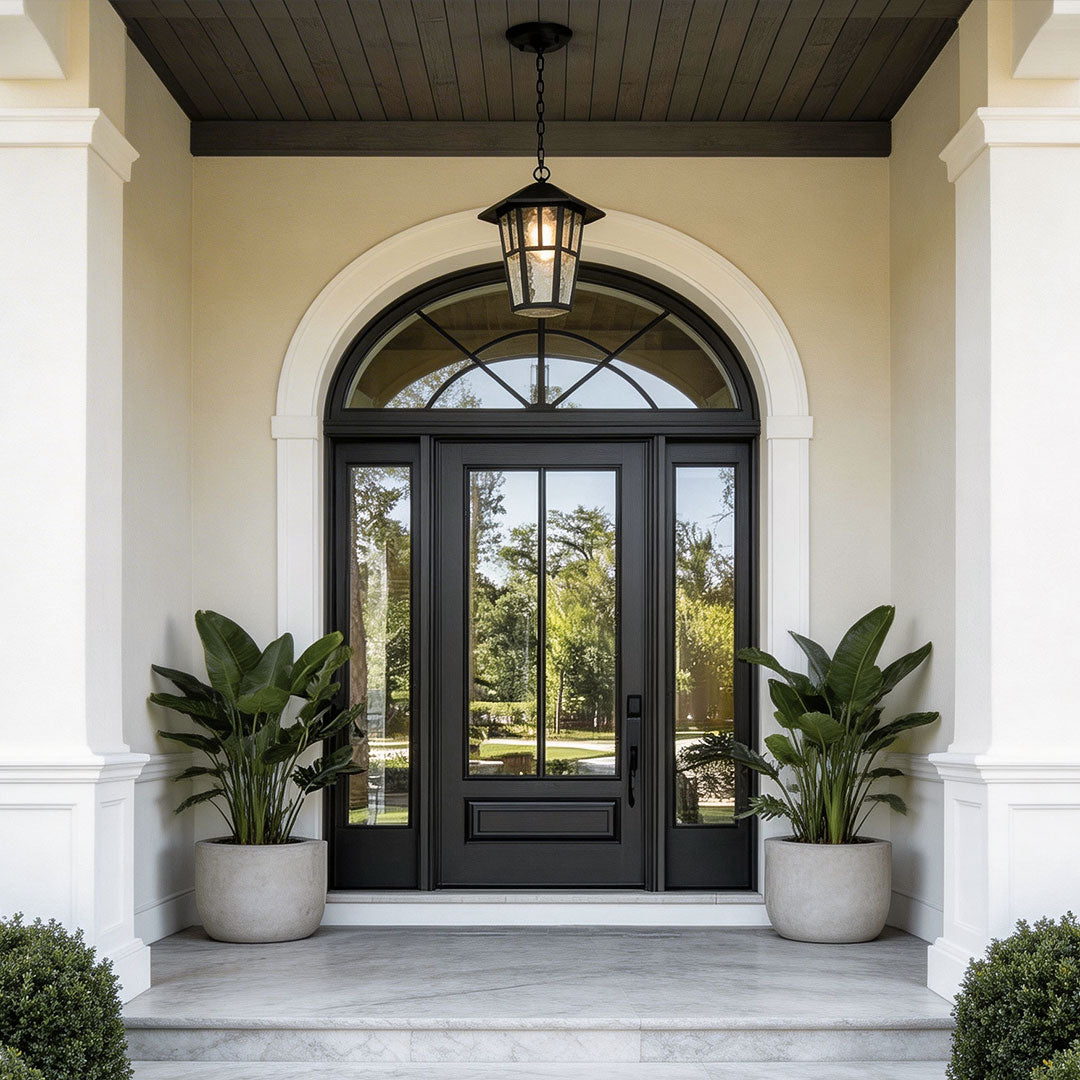 Minimalist Outdoor Pendant Light in Black Aluminum and Clear Glass