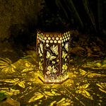 Solar-Powered Wrought Iron Outdoor Lantern with Nature Motifs