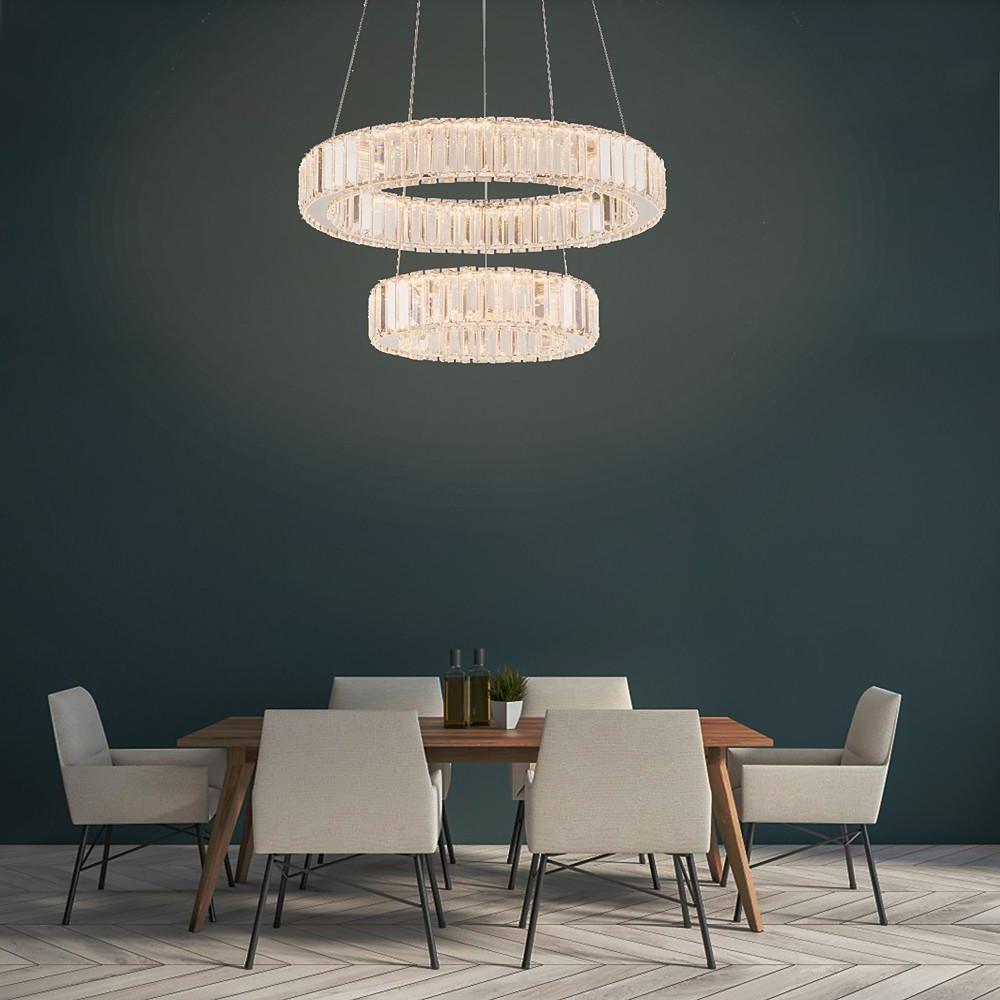 2 Ring Regular Shape Steel Crystal Led Chandelier