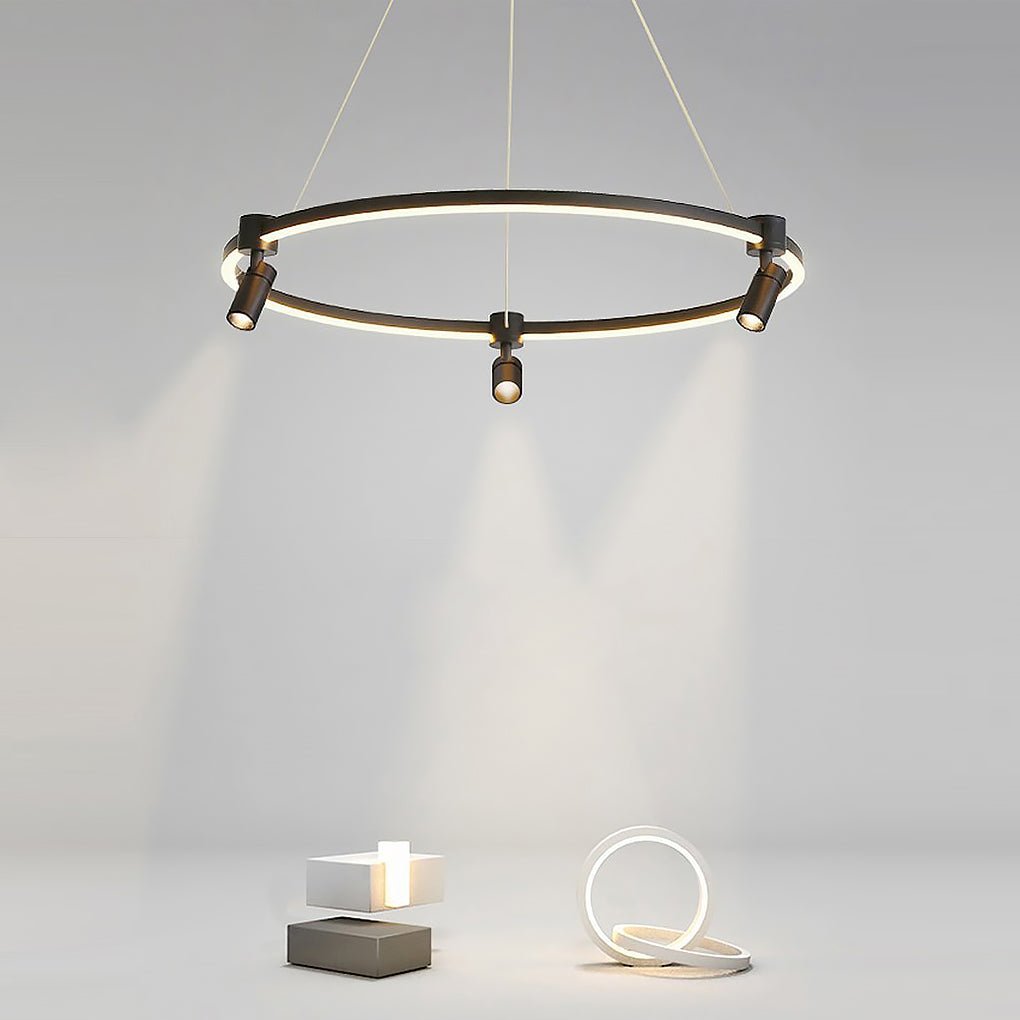 Linear LED Chandelier with Adjustable Spotlights for Modern Interiors