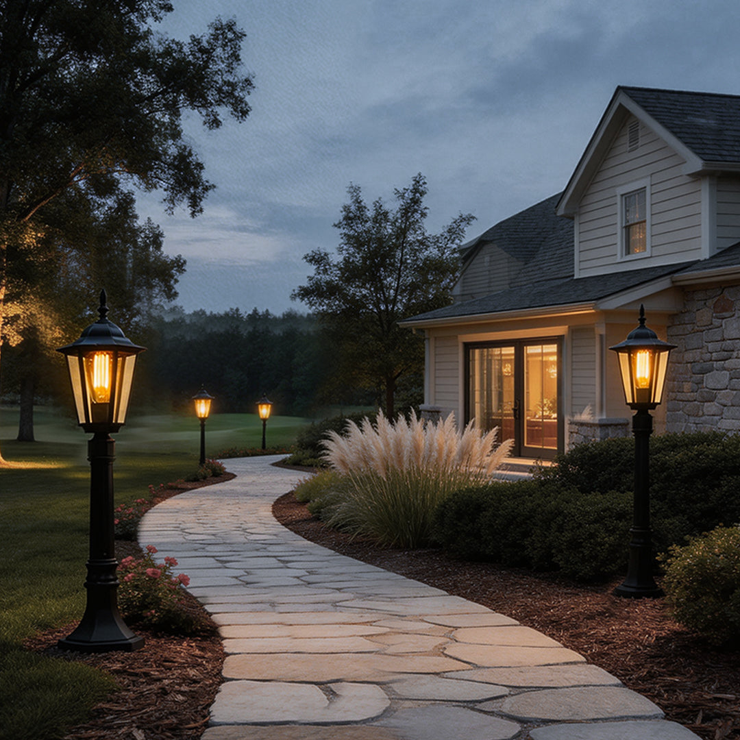 Hexagon Outdoor Post Light in Black – Die-Cast Aluminum LED Path Lighting