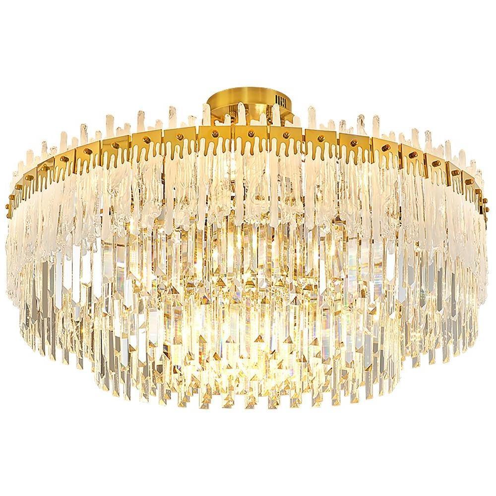 Nordic Style Round Gold Crystal Chandelier 16 Cord Gold Neutral Light