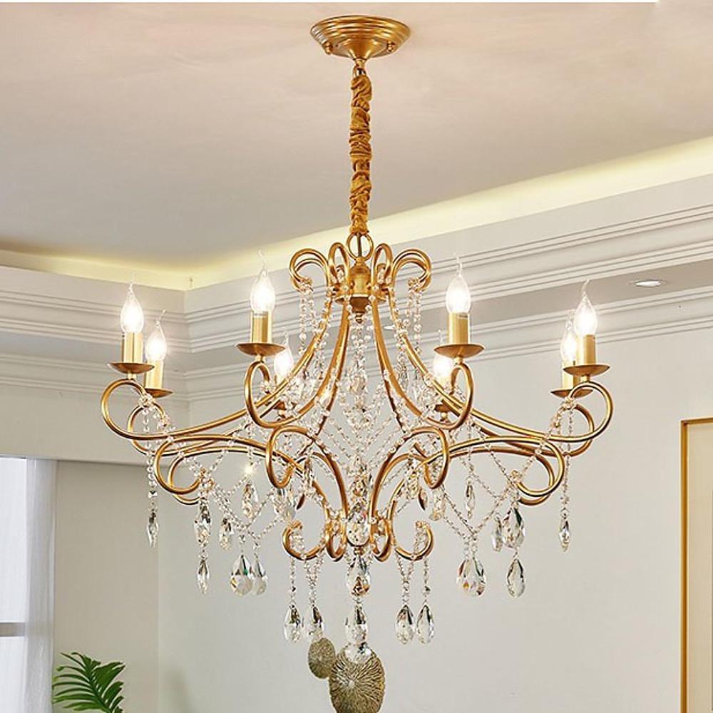 Vintage 8 Light Candle Chandelier With Crystal Accents