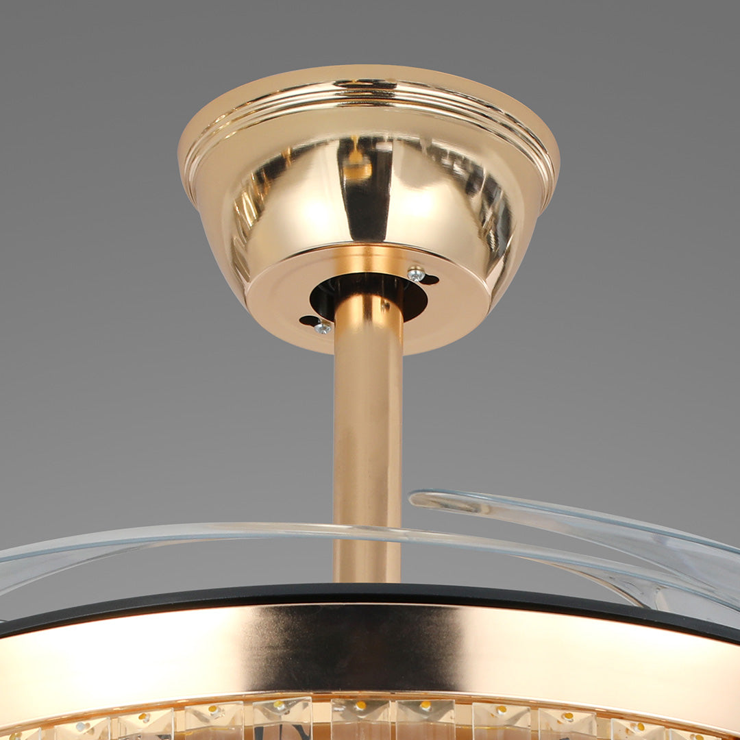 Crystal Ceiling Fan with Light – Gold Iron, European Luxury Design