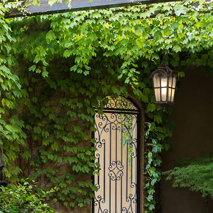 Outdoor Ceiling Lantern in Cast Aluminum with Clear Glass Shade
