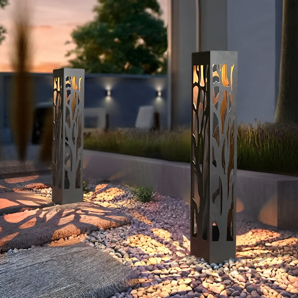 Hollow Modern Landscape Path Light in Black Stainless Steel